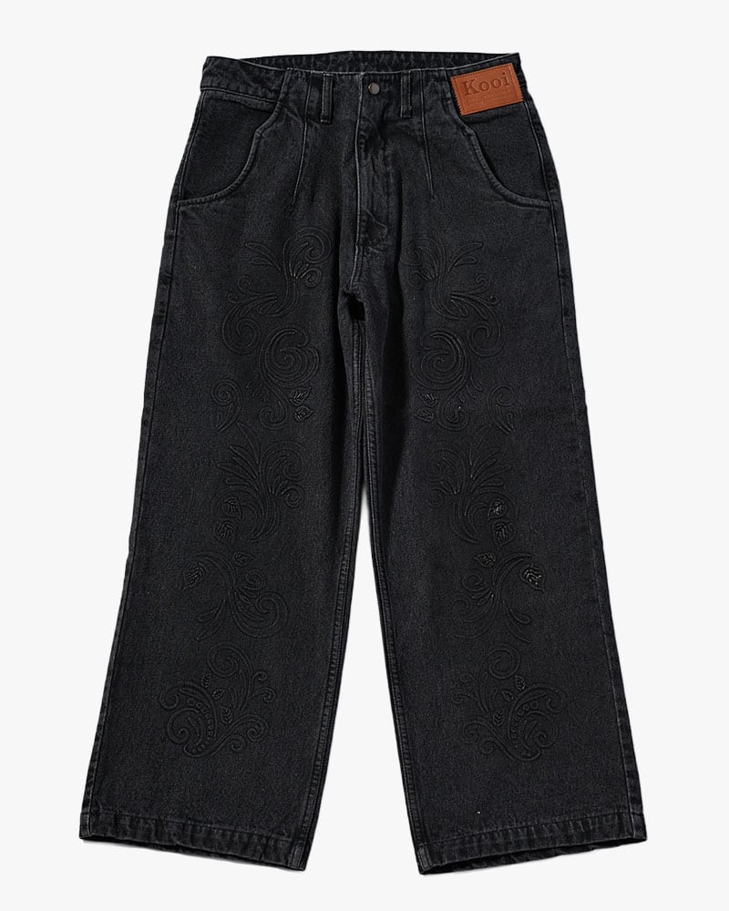 KOOI  EMBOSS DENIM PANTS -BLACK- BLACK 1