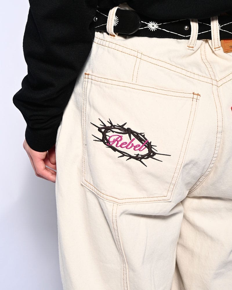 HIGH-GATE  HALF DOUBLE KNEE BAGGY DENIM OFF WHITE 1