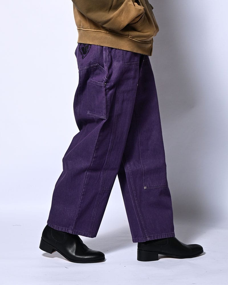 HIGH-GATE  HALF DOUBLE KNEE BAGGY DENIM PURPLE 1