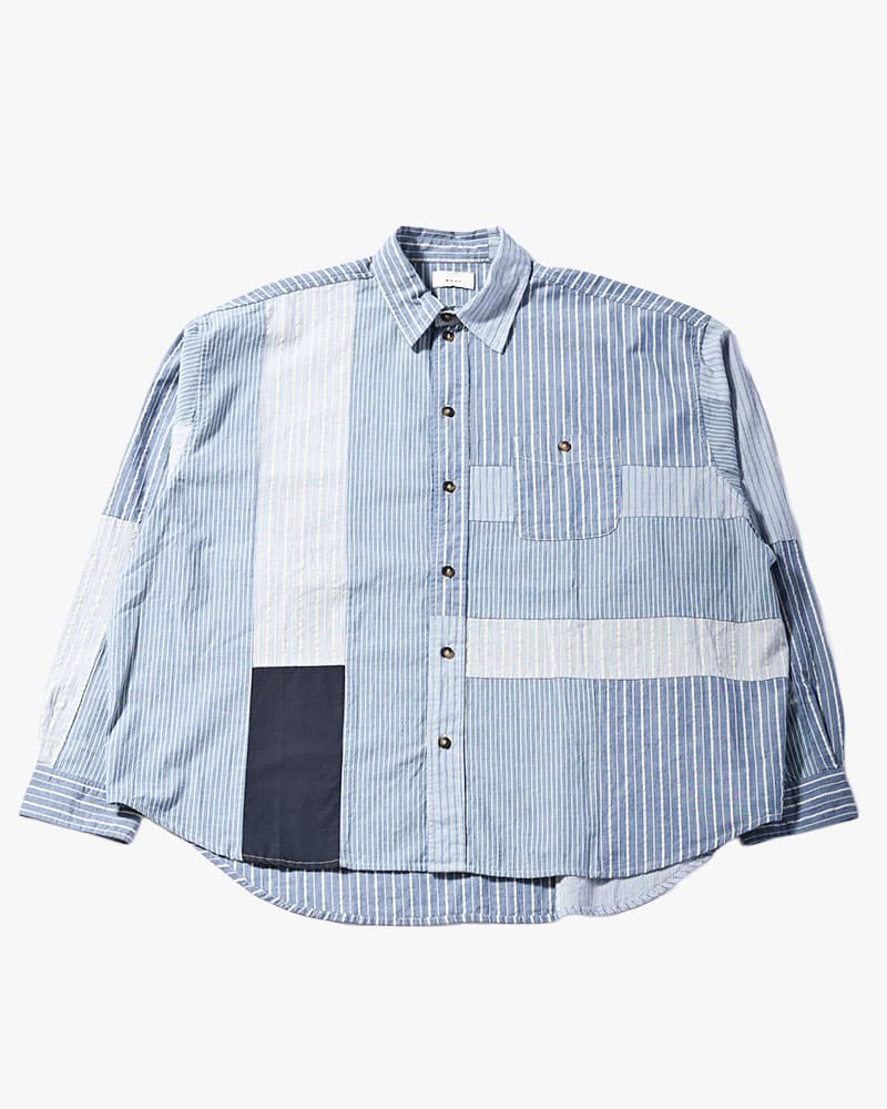 NODZOKU×KOOI  PATCHWORK OVER SHIRT -MULTI STRIPE- MULTI STRIPE FREE