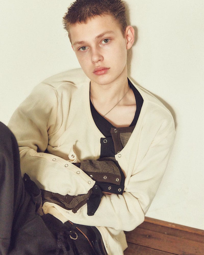 Robert P. Miller×KOOI  STITCH PANEL RIBBED CARDIGAN -IVORY- IVORY 1