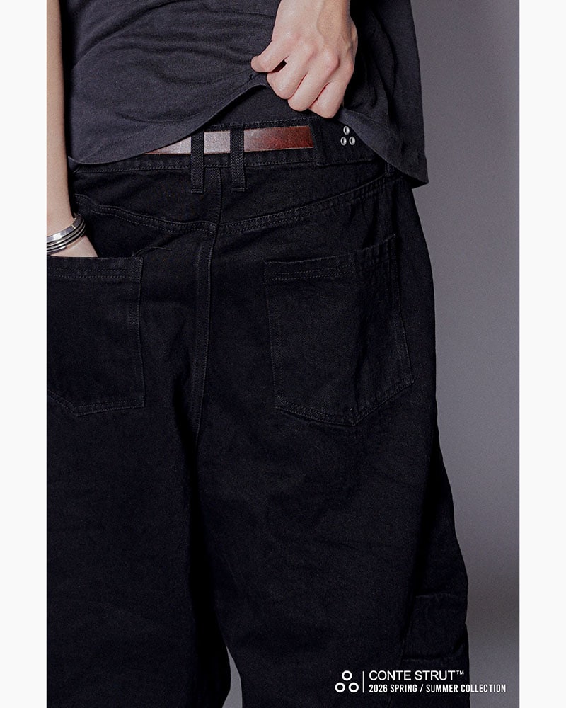 CONTE STRUT  3D DENIM HALF PANTS -BLACK- BLACK M