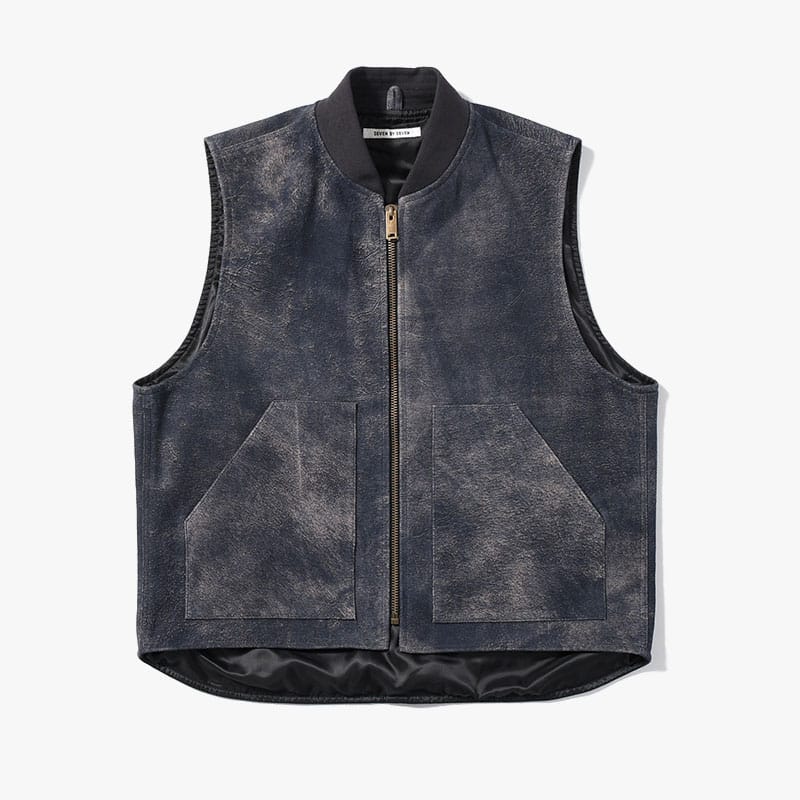SEVEN BY SEVEN  LEATHER WORK VEST Goat suede Antique finish NAVY S