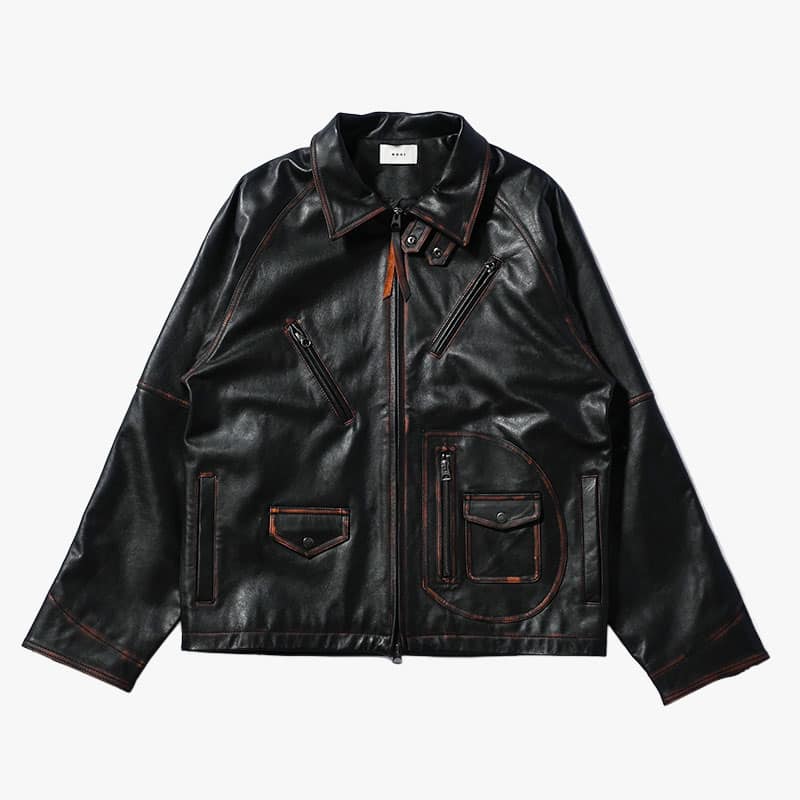 KOOI  D POCKET AGING LEATHER JACKET -BLACK- BLACK 1