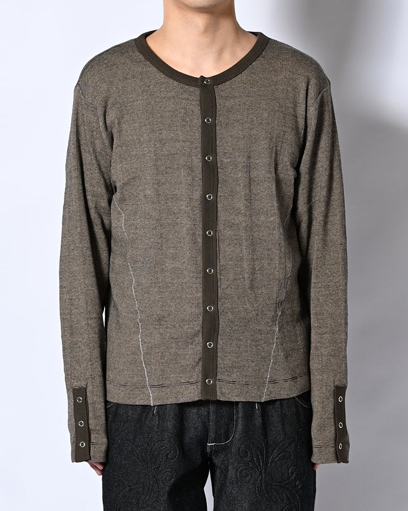 Robert P. Miller×KOOI  STITCH PANEL RIBBED CARDIGAN -BROWN- BROWN 1