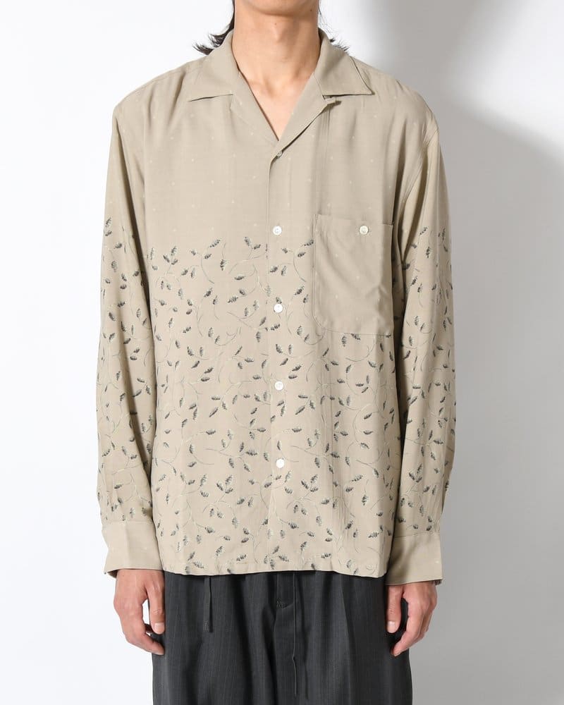 SEVEN BY SEVEN  OPEN COLLAR SHIRTS -Botanical print -GRAY KHAKI- GRAY KHAKI S