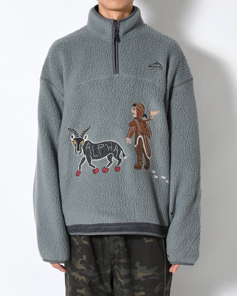 SOMEWHERE OUTSIDE HIKING COMPANY  MOUNTAIN GOAT POLARTEC FLEECE ANORAK -GREY- GREY L