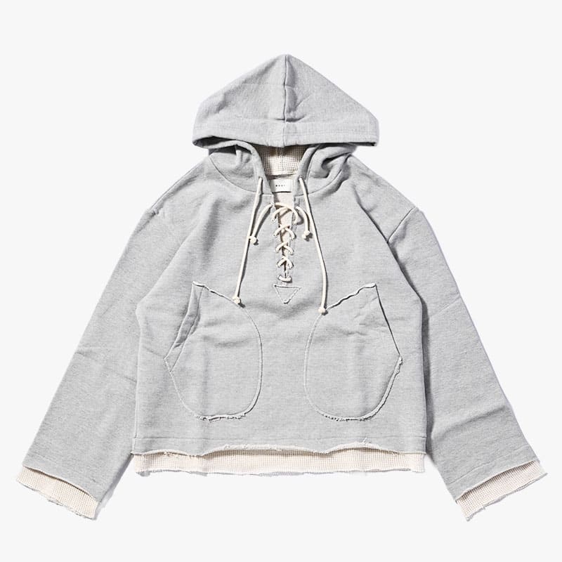 KOOI  MESH LAYER LACE UP HOODIE