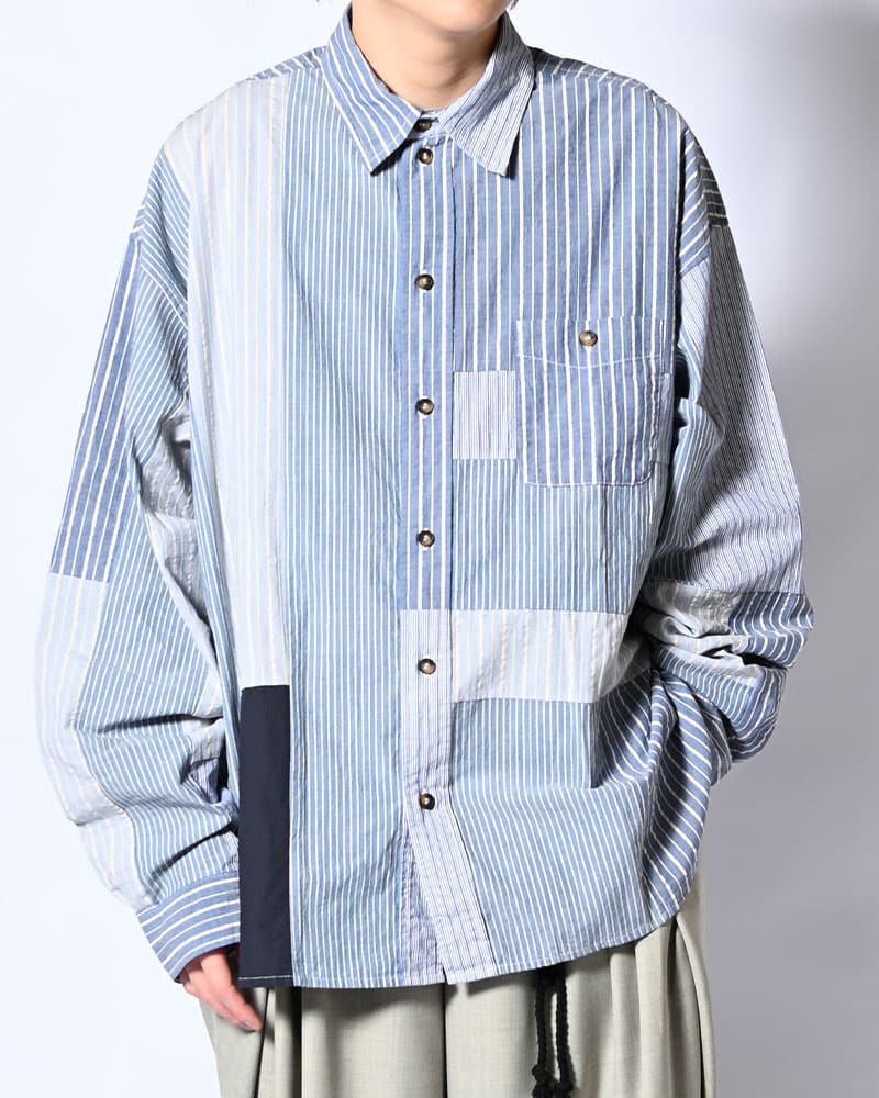 NODZOKU×KOOI  PATCHWORK OVER SHIRT -MULTI STRIPE-