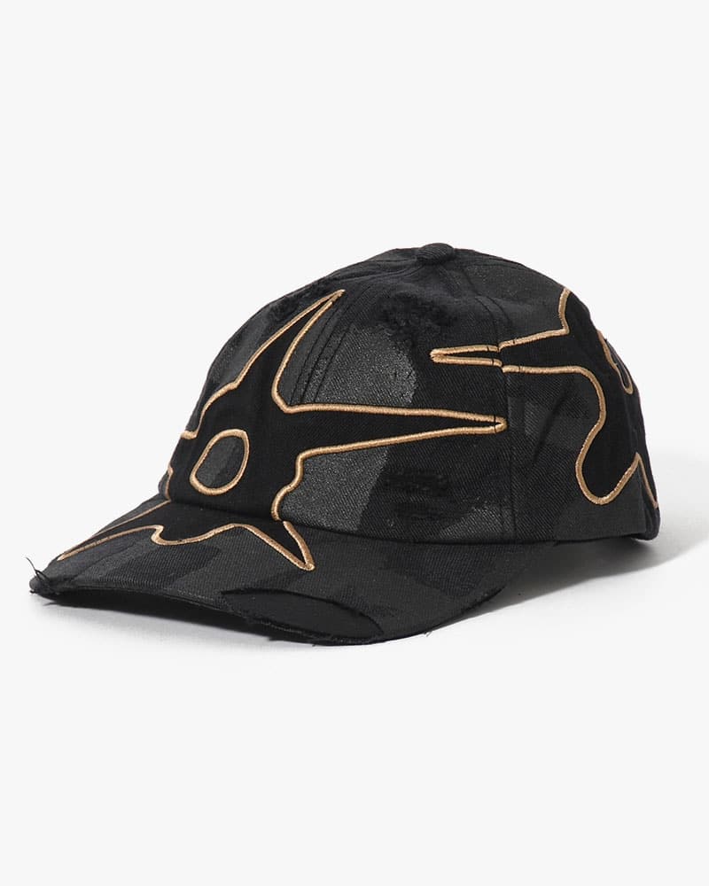 Perks And Mini  DISTRESSED URCHIN TAG BASEBALL CAP -BLACK WASH-