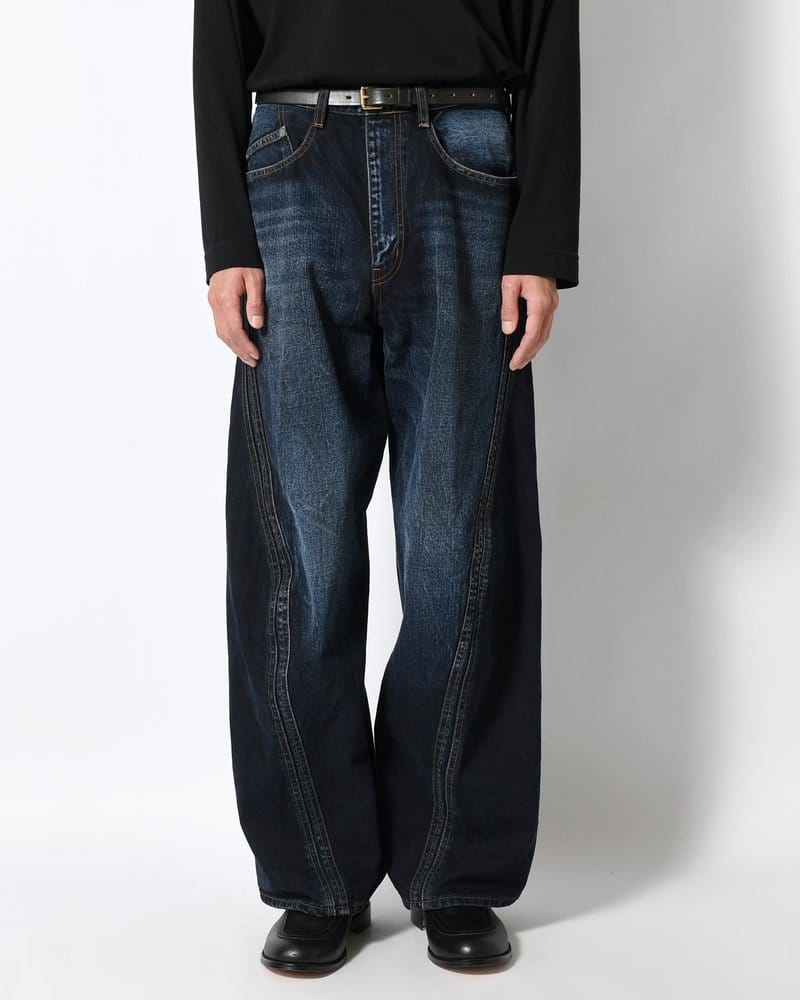 NVRFRGT  3D TWISTED WIDE LEG JEANS -DARK FADED INDIGO-