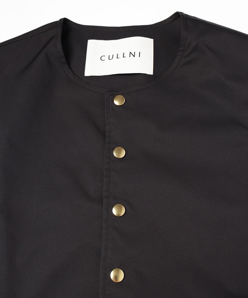 CULLNI (クルニ) / High Count Stretch Twill Dot Button Collarless Jacket / 25-SS-040B / BLACK / 2 BLACK 2 (M)