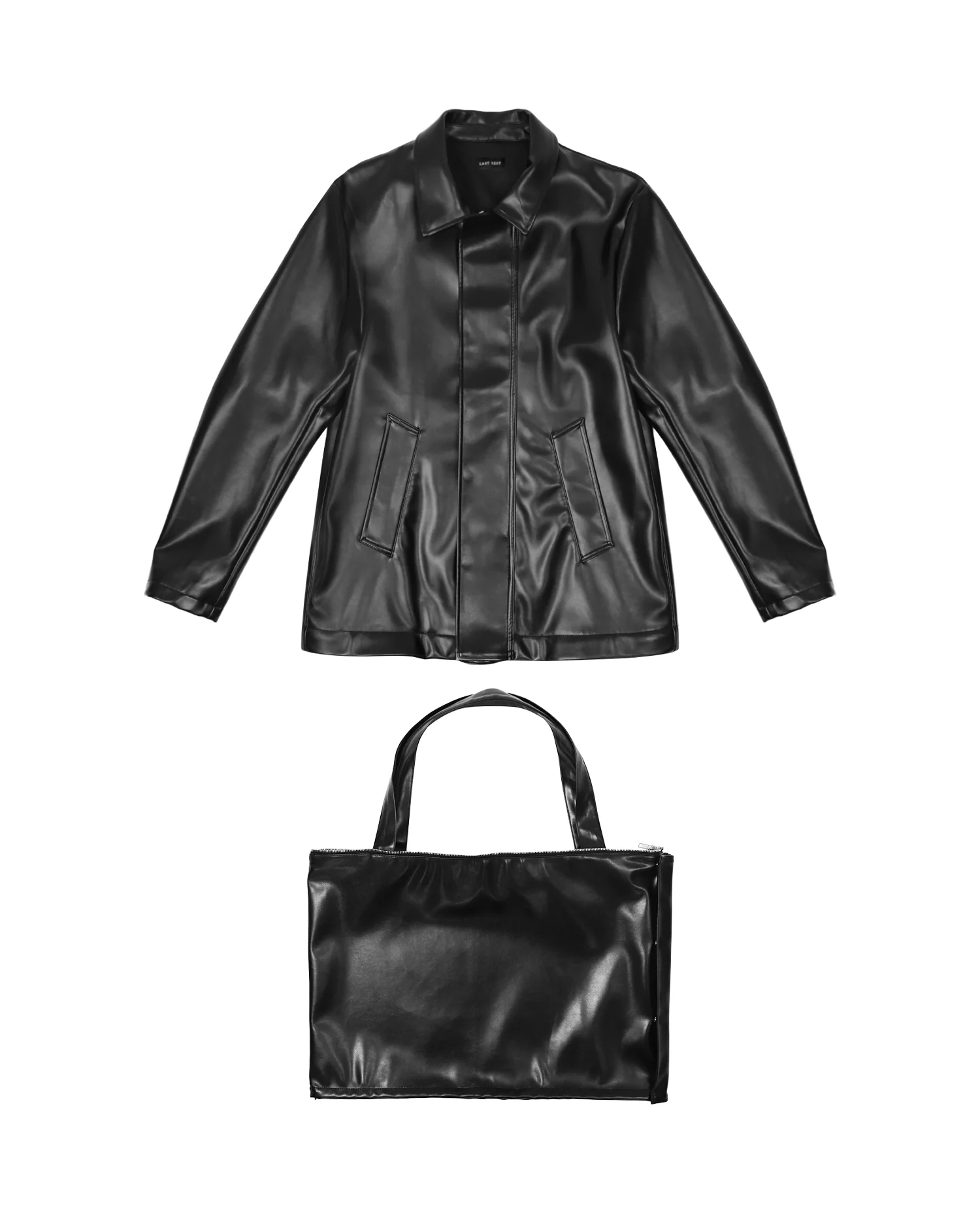 LAST NEST (ラストネスト) / Faux Leather Coat w/Tote Bag  / BLACK BLACK M
