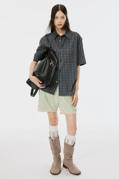 MASU (エムエーエスユー) / SPARKLING PLAID HALF SLEEVE SHIRT  / M26U6SH003 / BLACK BLACK 44