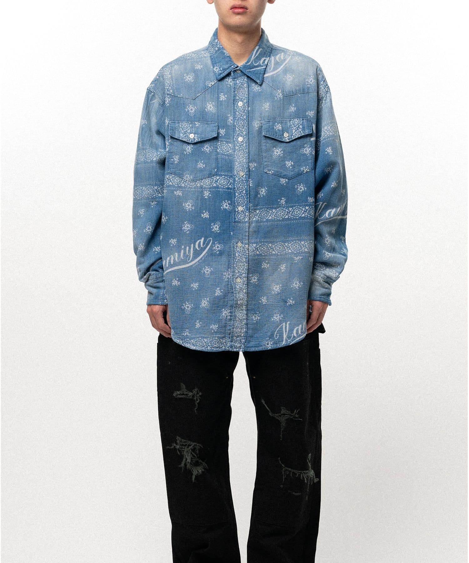 KAMIYA (カミヤ) / Bandana Discharge Print Western Shirt / INDIGO /S INDIGO S