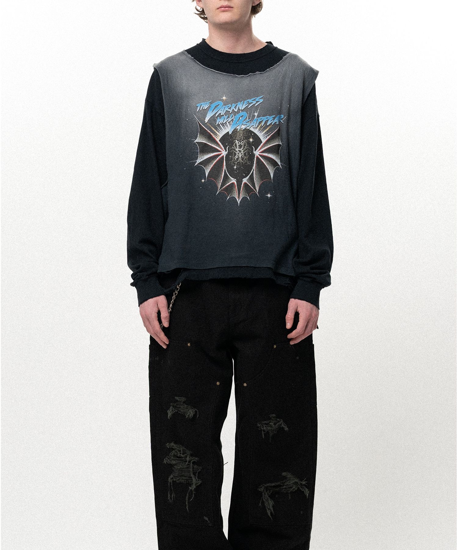 KAMIYA (カミヤ) / "THE DARKNESS WILL DISAPPEAR" Docking Long-Sleeve T-shirt / BLACK BLACK S