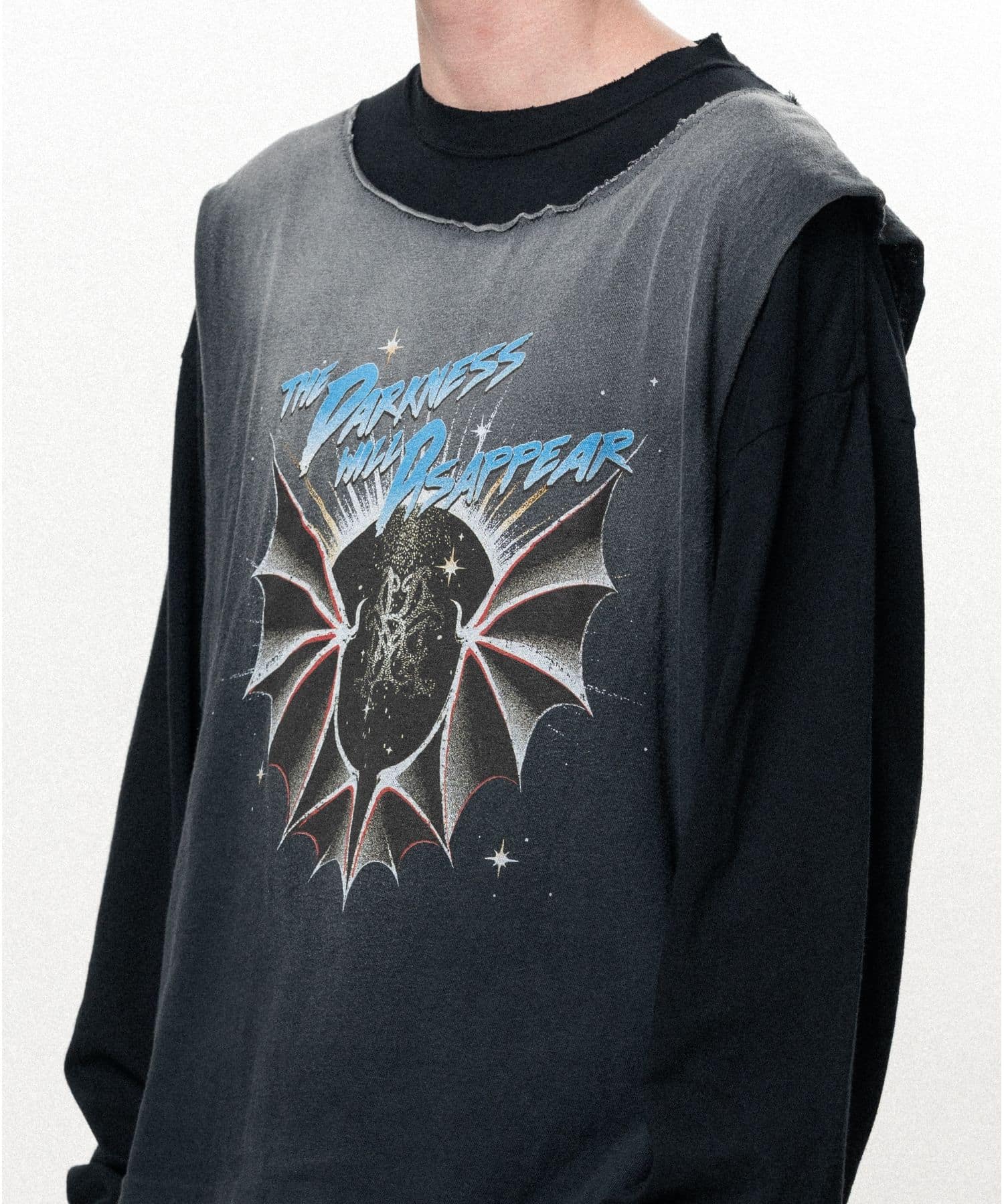 KAMIYA (カミヤ) / "THE DARKNESS WILL DISAPPEAR" Docking Long-Sleeve T-shirt / BLACK BLACK S