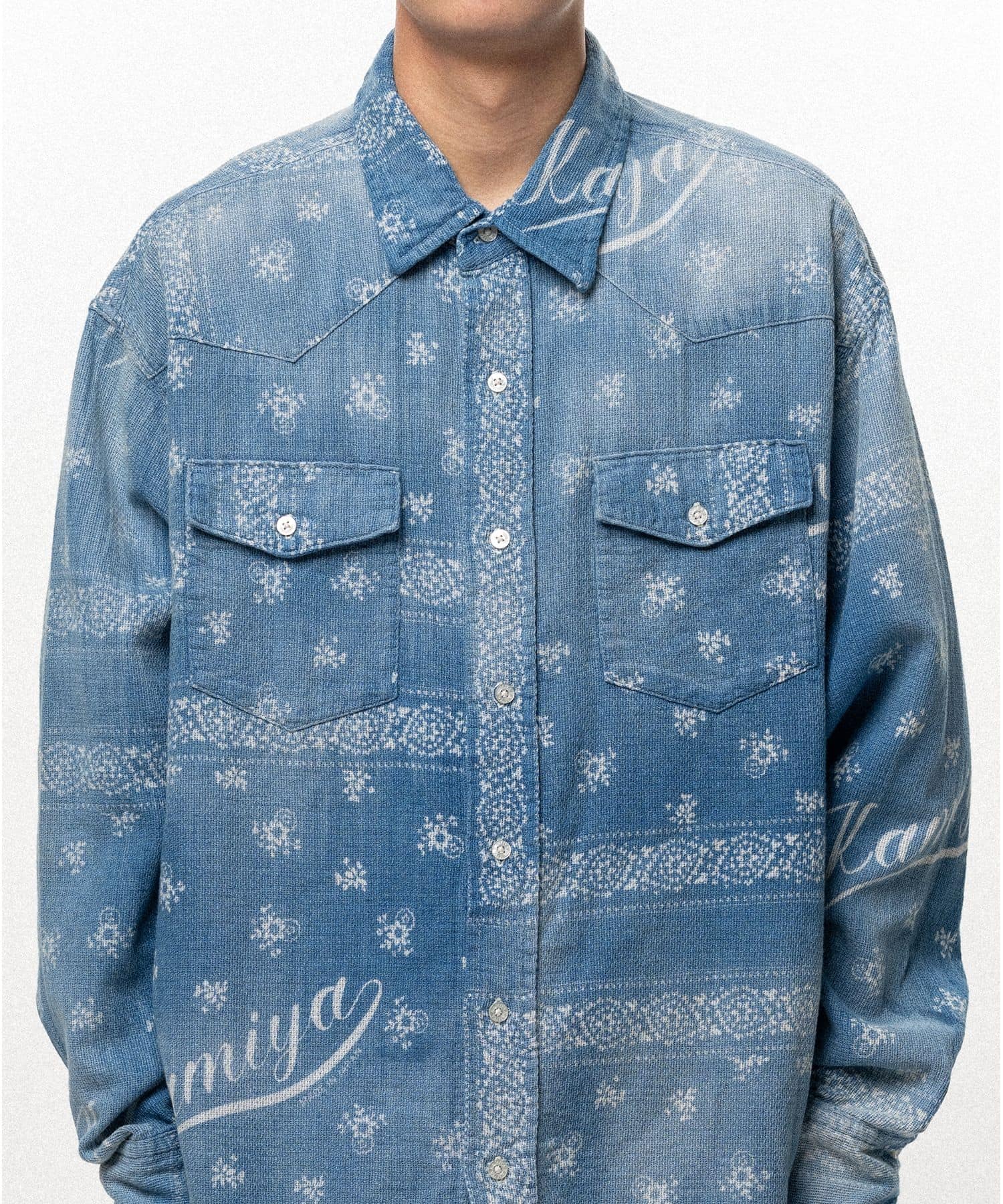 KAMIYA (カミヤ) / Bandana Discharge Print Western Shirt / INDIGO /S INDIGO S