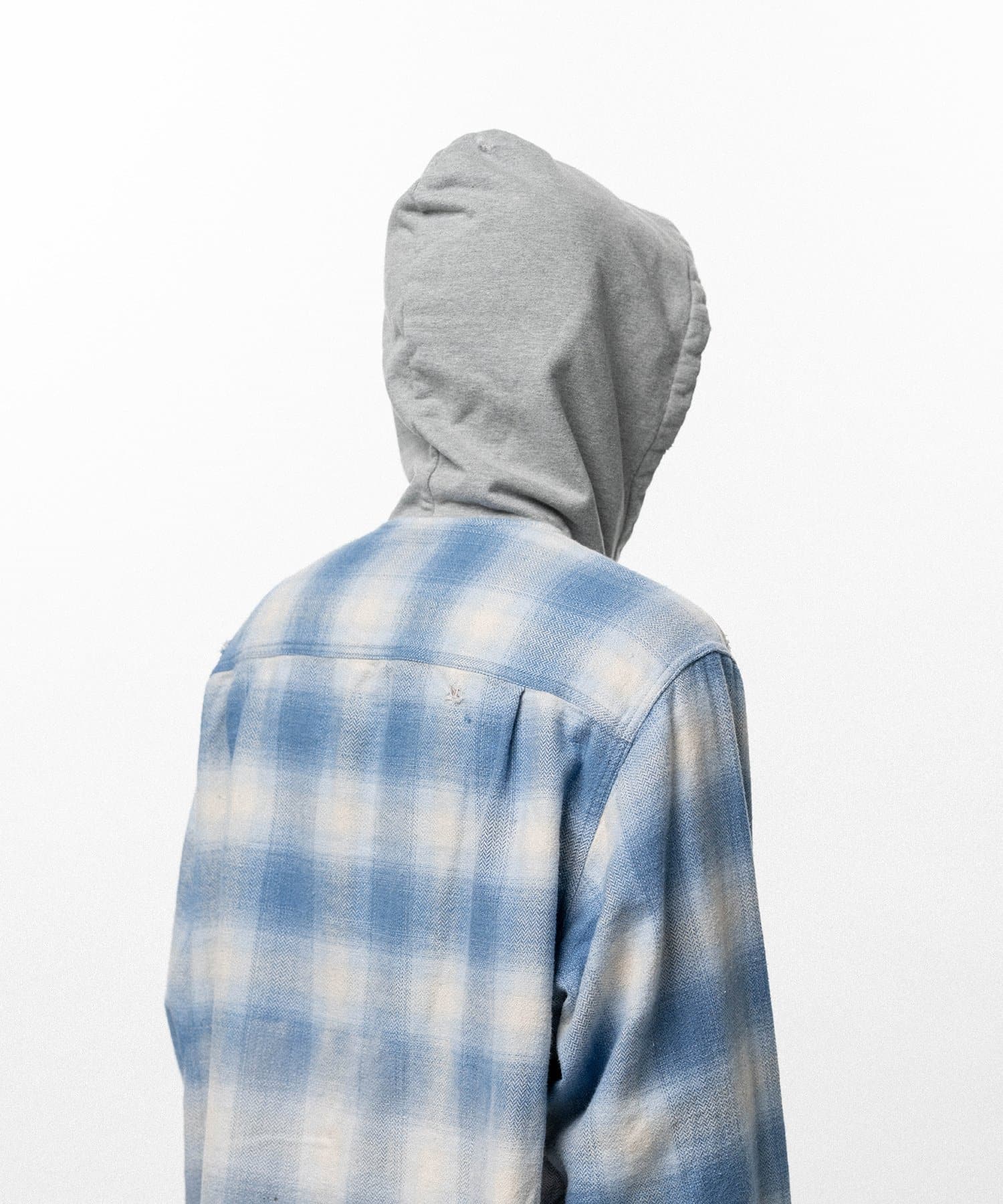  KAMIYA (カミヤ) / Distressed Hooded Checked Shirt / BLUE /S BLUE S