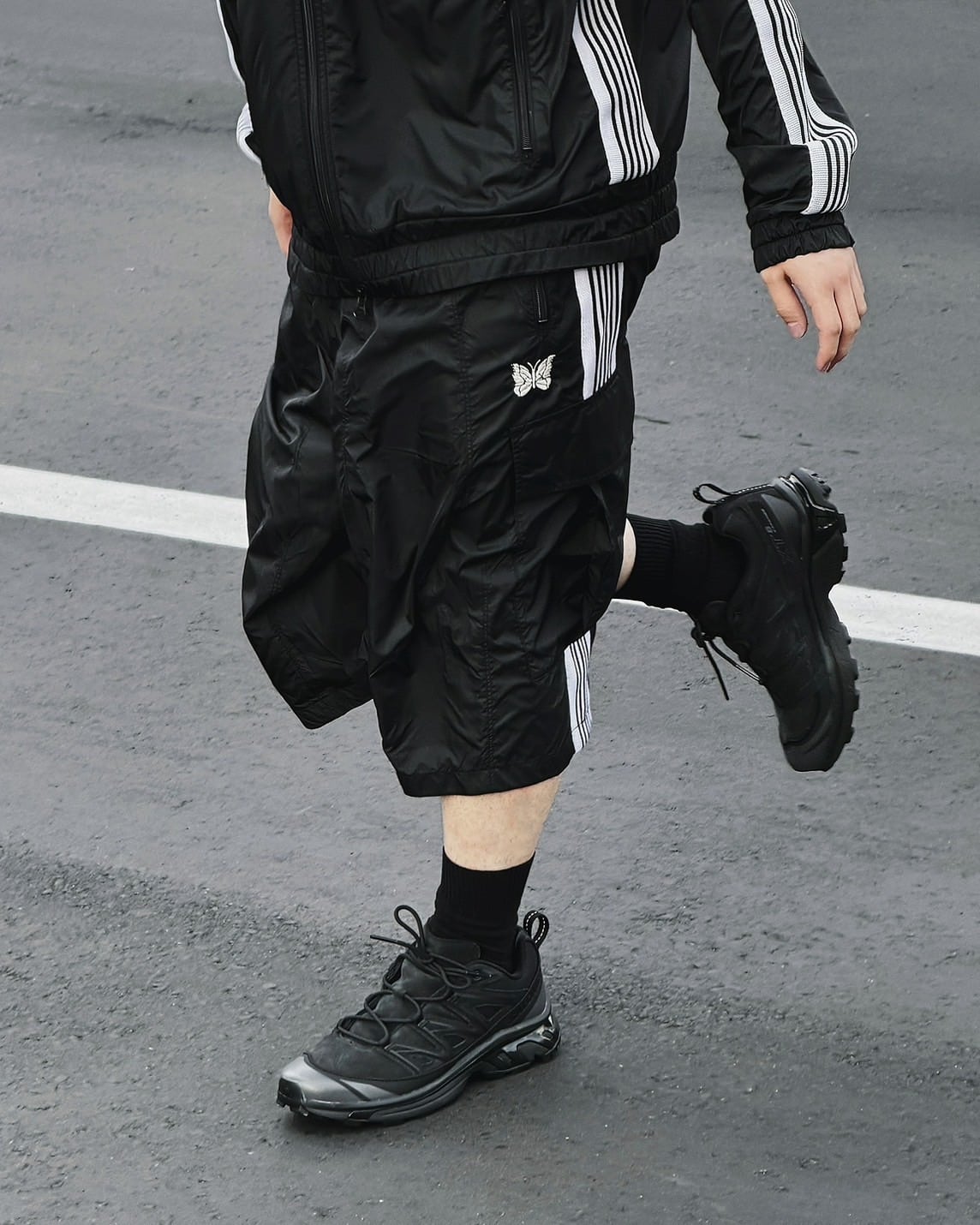 《EXCLUSIVE ITEM》 NEEDLES (ニードルズ) / EXCLUSIVE ITEM H.D. NYLON TRACK SHORT / BLACK BLACK XS