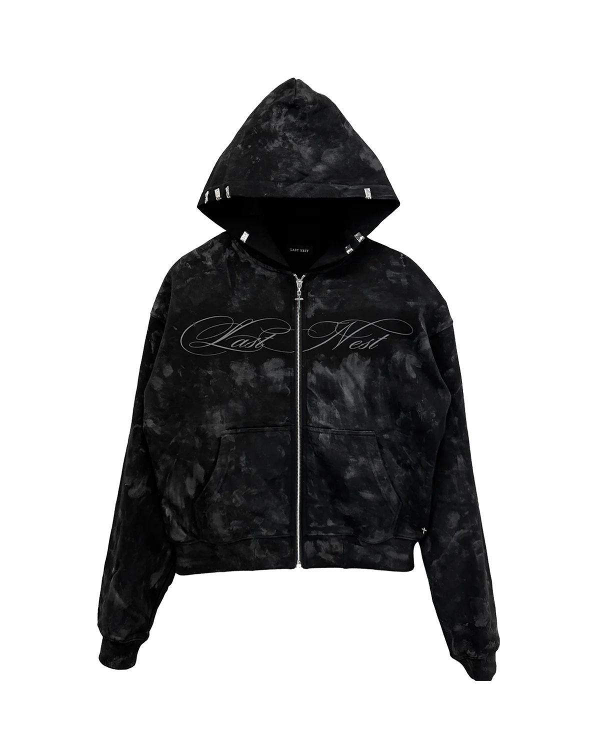 LAST NEST (ラストネスト) /Coating Logo Hoodie / BLACK BLACK L