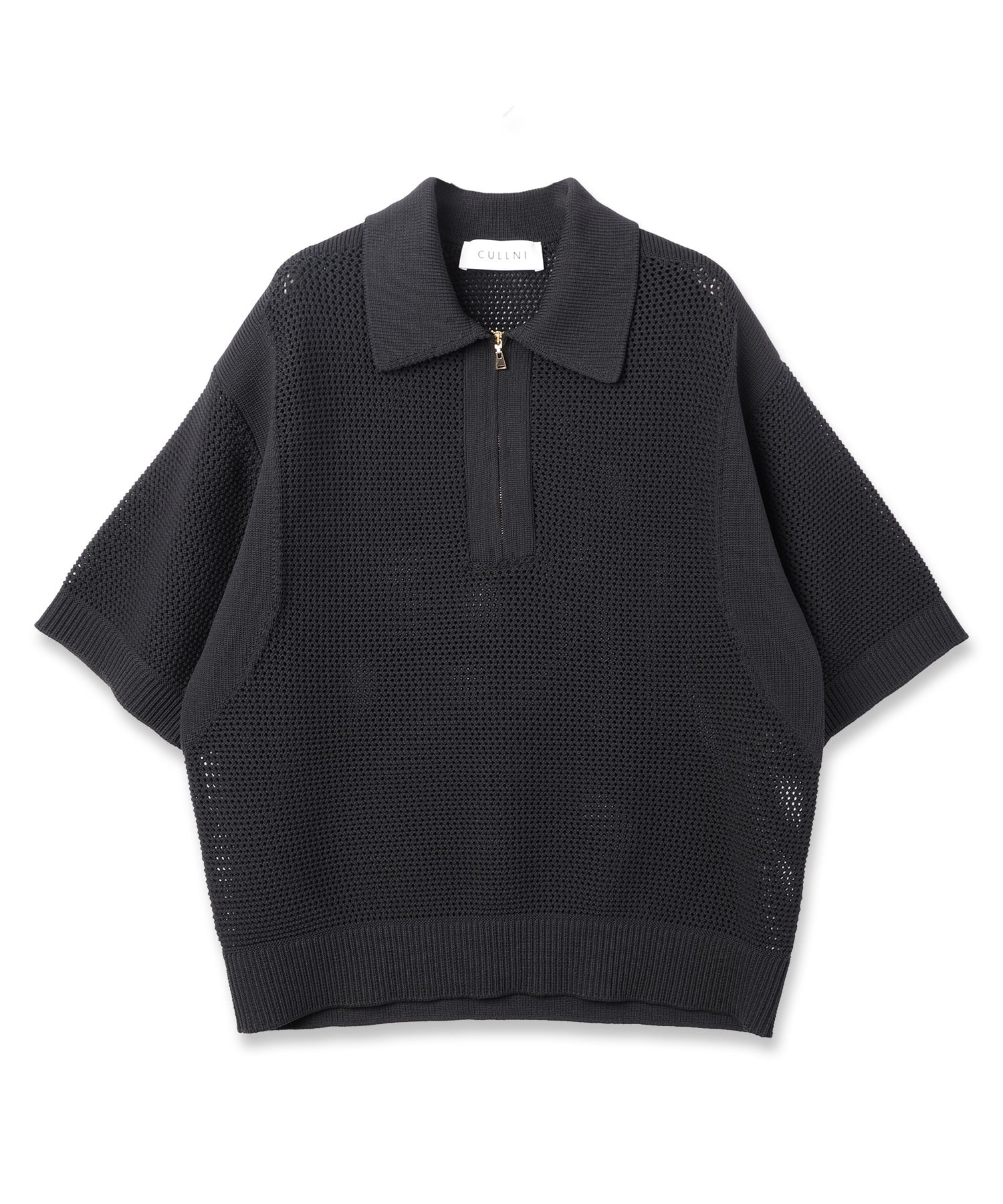 CULLNI (クルニ) / Bi Color Mesh Knit Zip Up Polo Shirt / 2