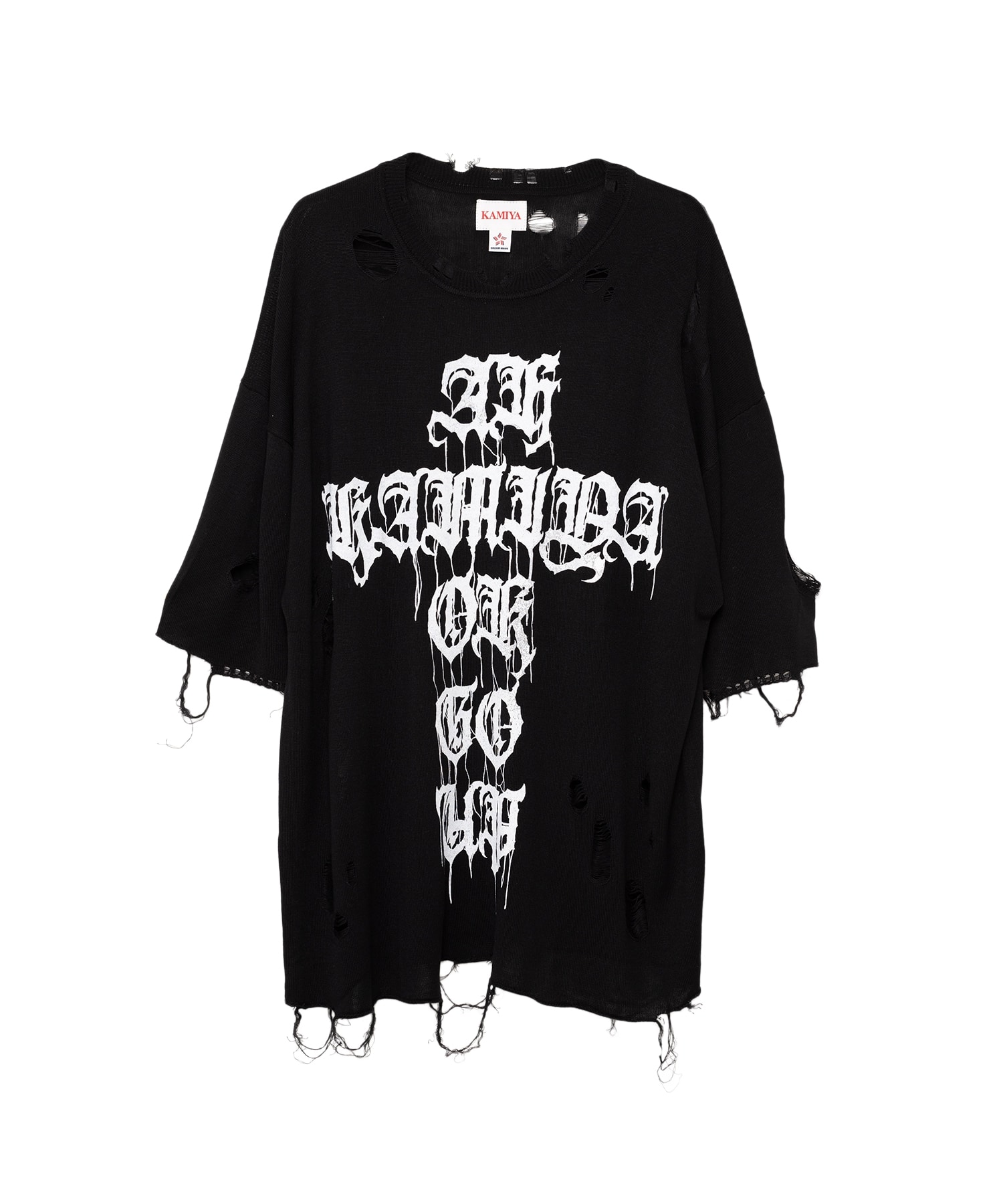 KAMIYA (カミヤ) / Words Printed Knit T-shirt / BLK / S(S BLACK ...