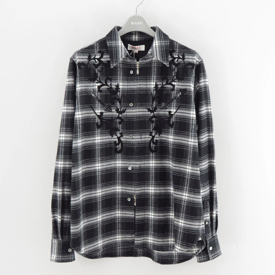 MASU (エムエーエスユー) / RODEO ZIP-UP PLAID SHIRT / 48 / BLACK BLACK 48