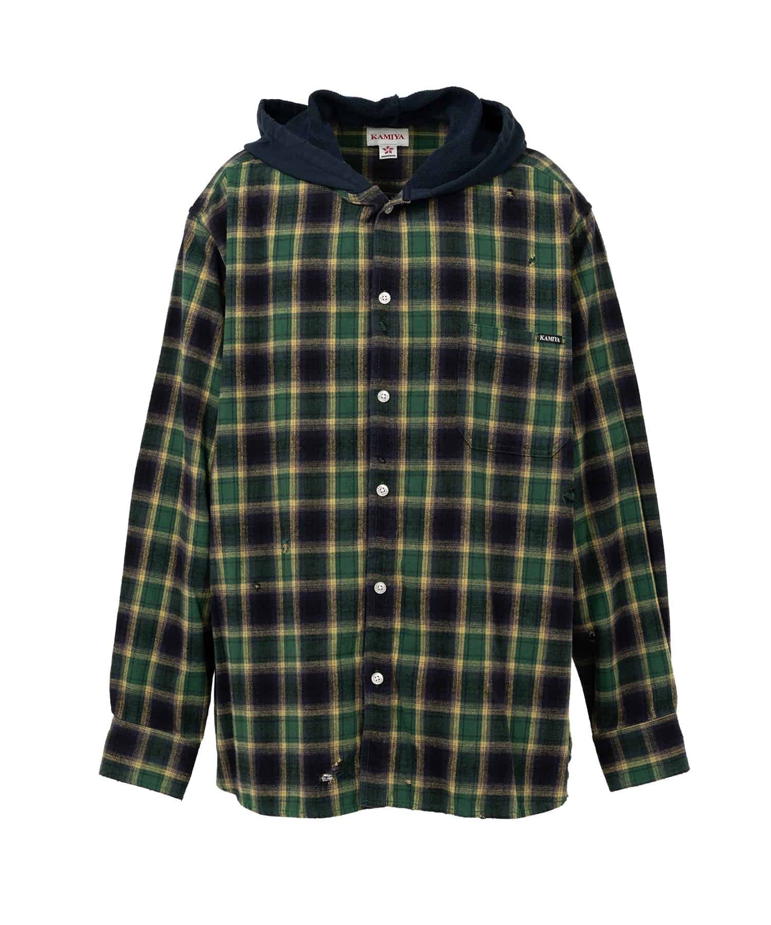 KAMIYA (カミヤ) / Hooded Check Shirt / GREEN / M