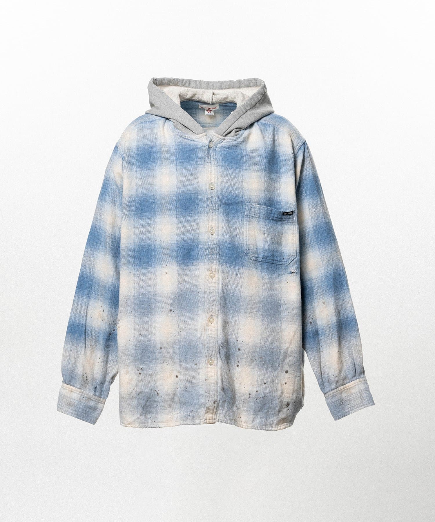  KAMIYA (カミヤ) / Distressed Hooded Checked Shirt / BLUE /S BLUE S