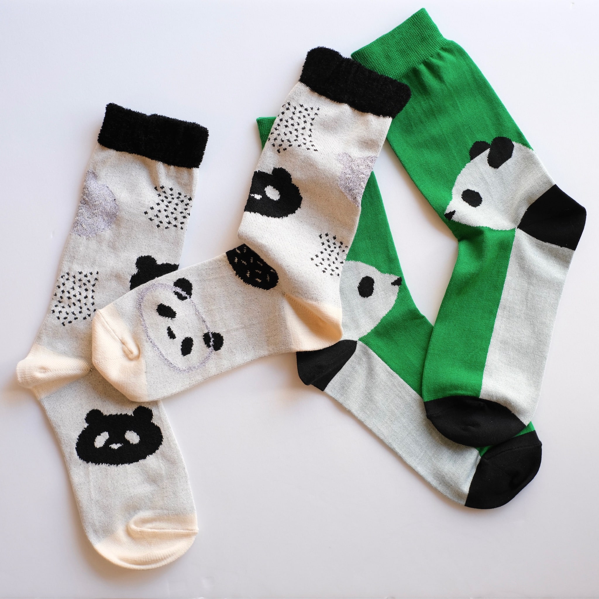 【四歩×French Bull】パンダ靴下　グリーン