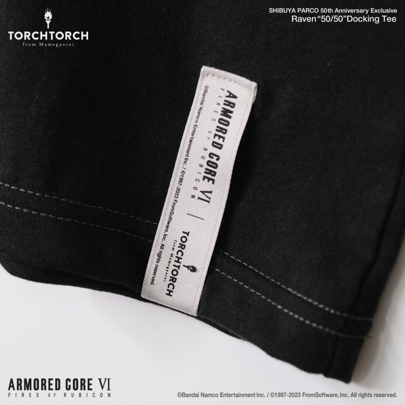 ARMORED CORE VI FIRES OF RUBICON × TORCH TORCH/ レイヴン 50/50 ドッキングTシャツ A サイズS ブラック（ピグメント染め）× ブラック（フロストブリーチ） S