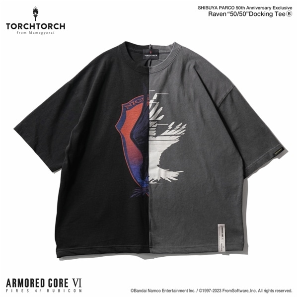 ARMORED CORE VI FIRES OF RUBICON × TORCH TORCH/ レイヴン 50/50 ドッキングTシャツ B サイズXL ブラック（フロストブリーチ）× ブラック（ピグメント染め） XL