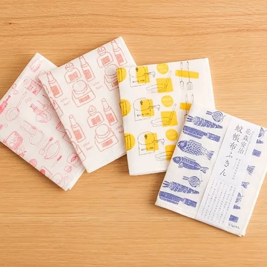 花森安治の蚊帳布ふきん さかな（ブルー）