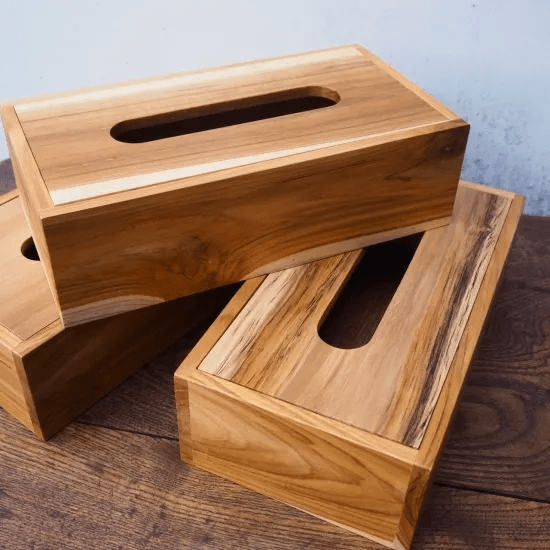 チーク材のティッシュケース