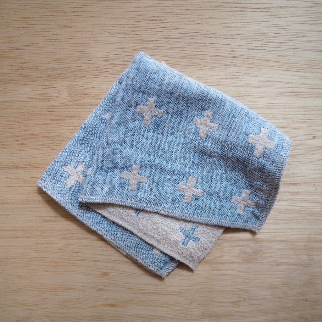 リネンプラス　タオルハンカチ ブルー