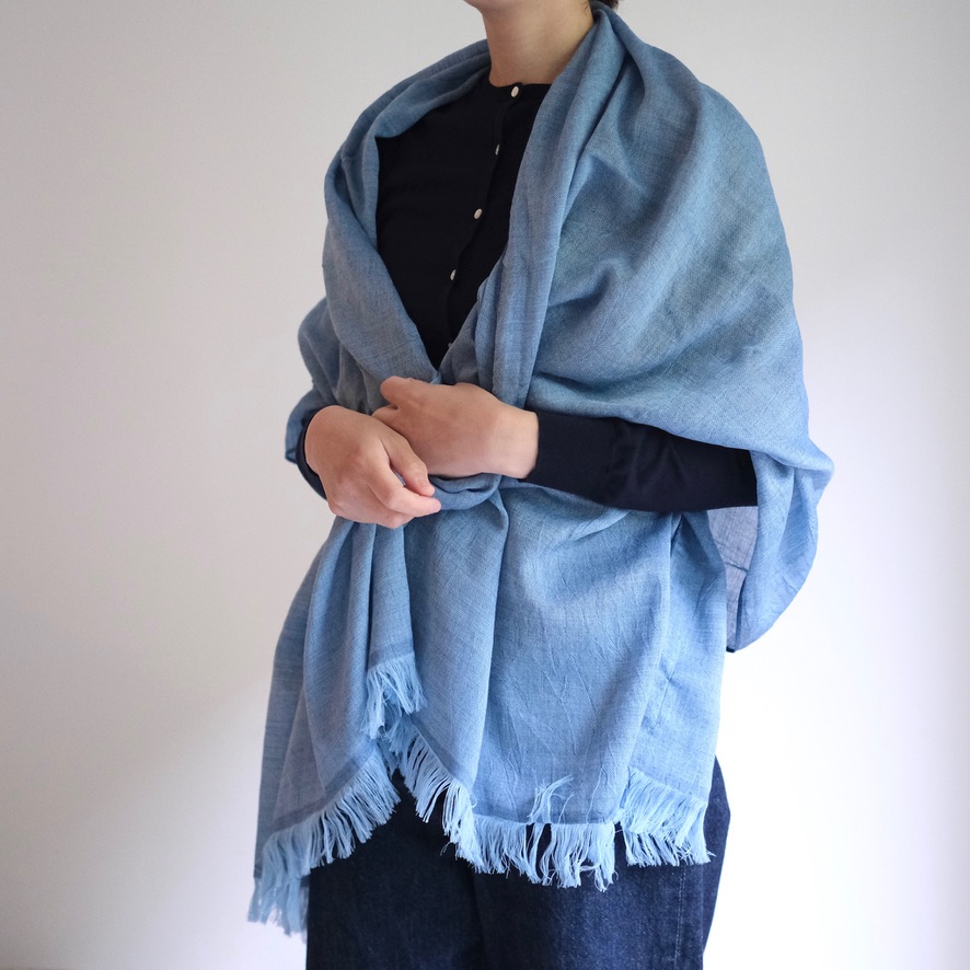 コットン＆ウールストール　羽織（HAOLU） 薄水色