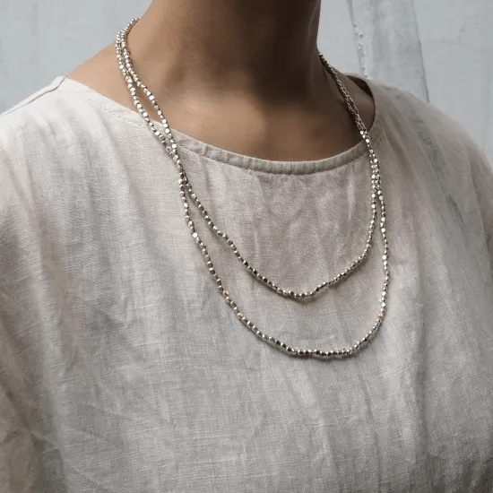 fog linen work　ビーズネックレス シルバー L