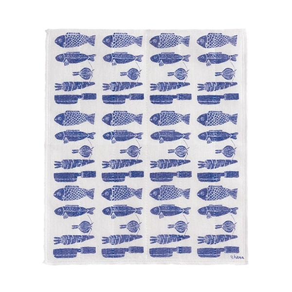 花森安治の蚊帳布ふきん さかな（ブルー）