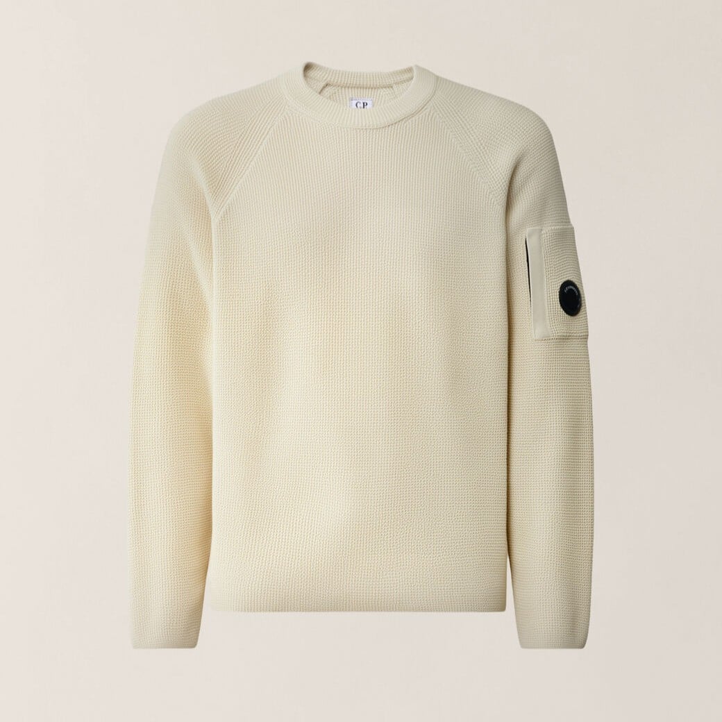 Waffle Knit Cotton Lens Crewneck Sweater 120 SILVER BIRCH S