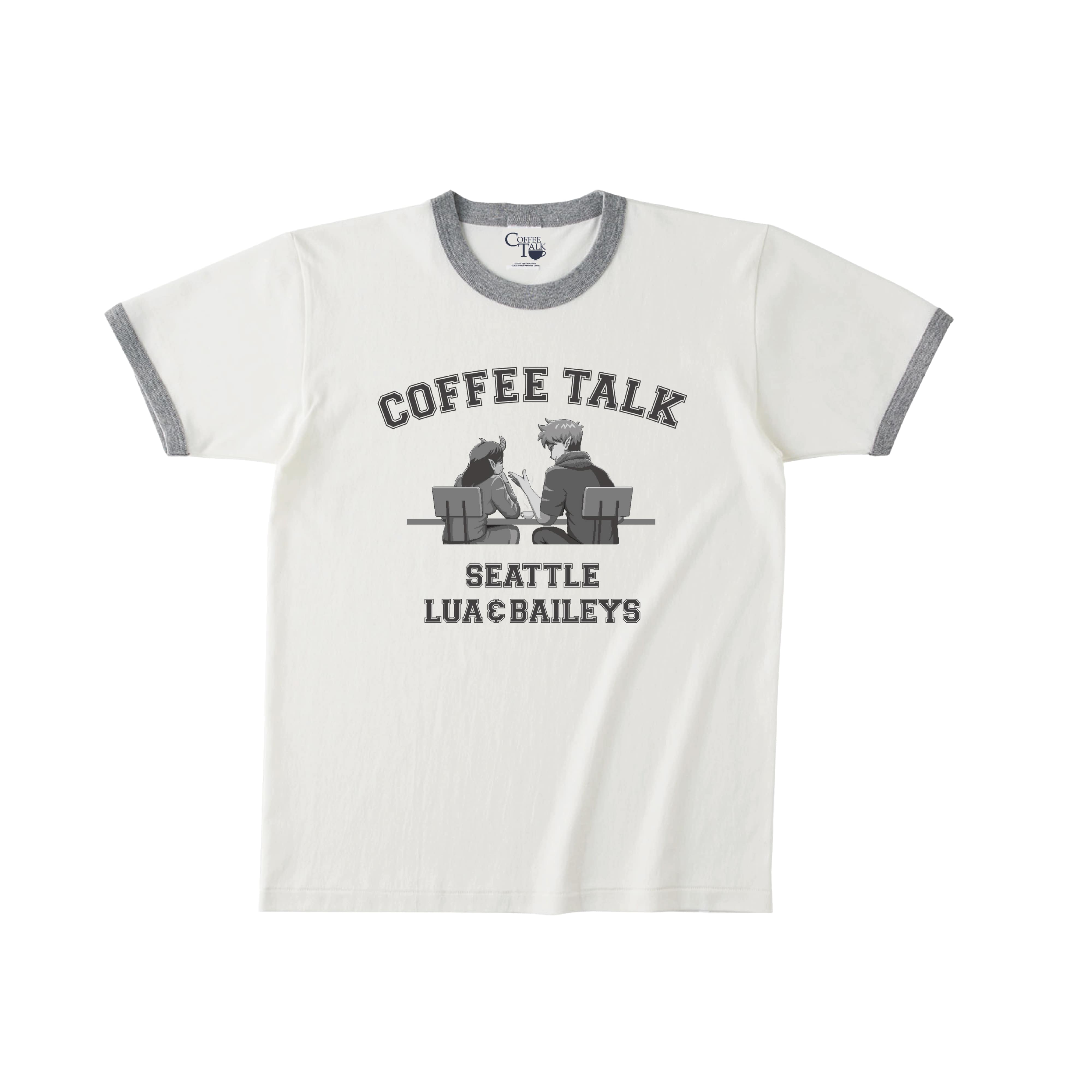 【Record of COFFEE TALK】エンディングシーン リンガーTシャツ ルア&ベイリース(ナチュラルカラー×グレー)
