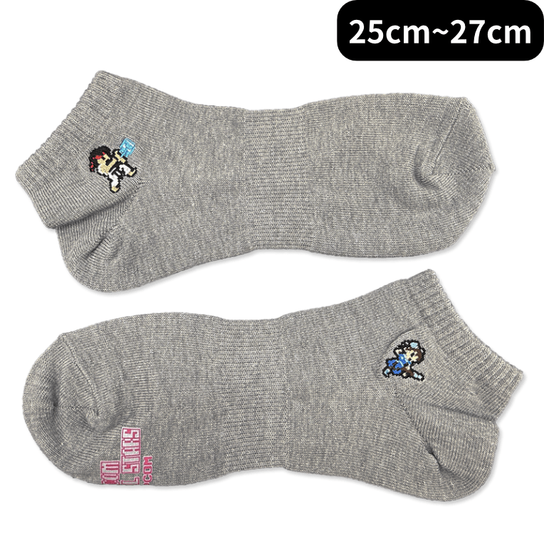 カプコンピクセルオールスターズ -ソックスコレクション- リュウ&春麗(25cm～27cm ) grey -ｿｯｸｽｺﾚｸｼｮﾝ- ﾘｭｳ&春麗(25cm~27cm ) grey2000016501087