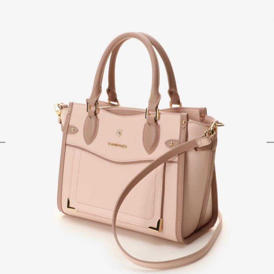 シンプルビジューハンドバッグ ピンクベージュ 0