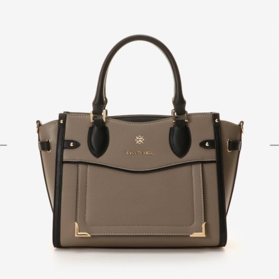 シンプルビジューハンドバッグ ピンクベージュ 0