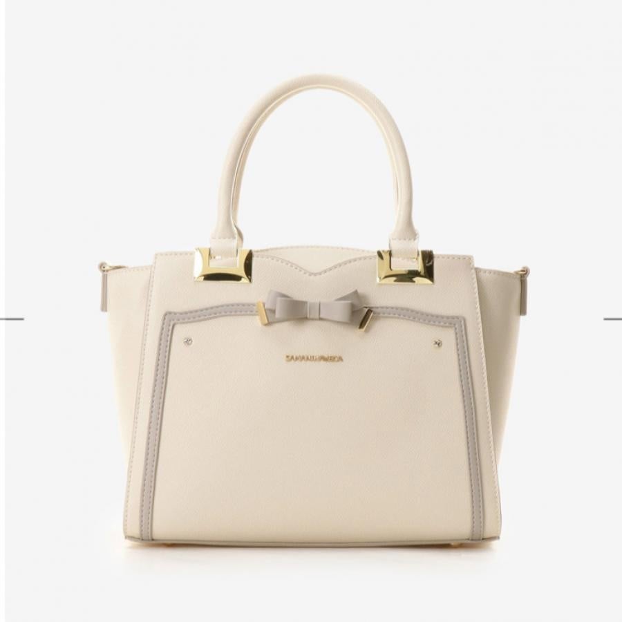 ソリッドリボントートバッグ ピンクベージュ 0