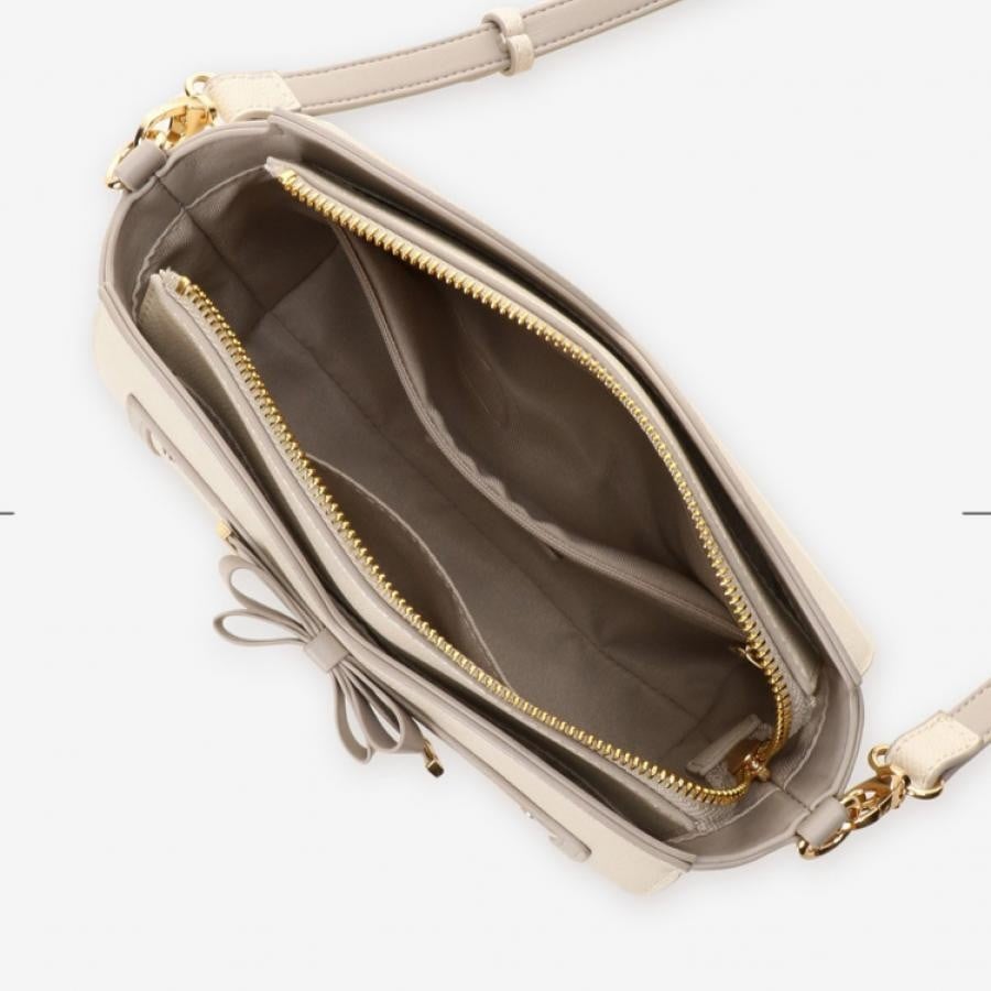 ソリッドリボンショルダーバッグ ピンクベージュ 0