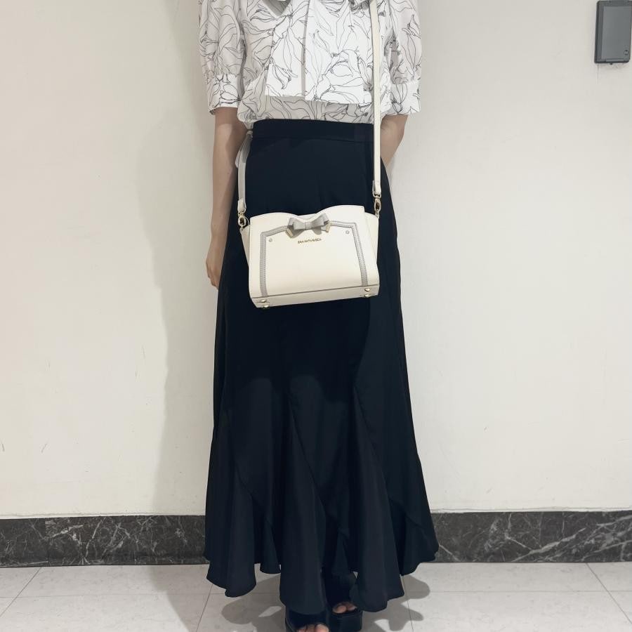 ソリッドリボンショルダーバッグ ベージュ 0