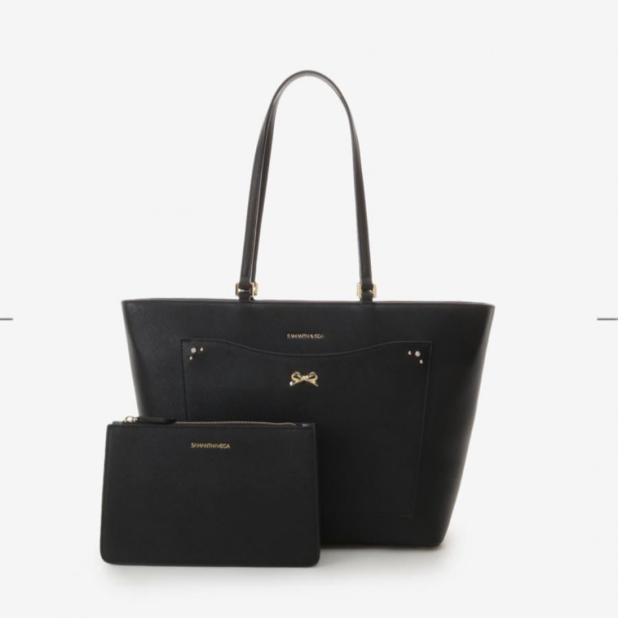 シンプルリボントートバッグ ブラック 0