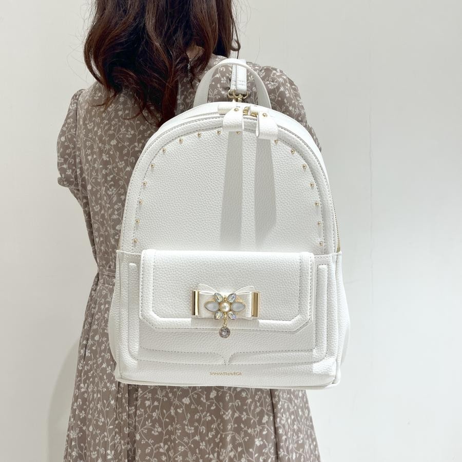 ビジューリボンリュック(大) ホワイト 0