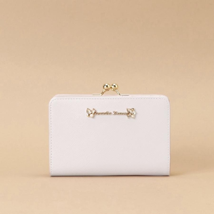 ラメレザービジュー 口金折財布 ペールイエロー 0